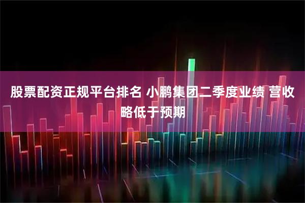 股票配资正规平台排名 小鹏集团二季度业绩 营收略低于预期
